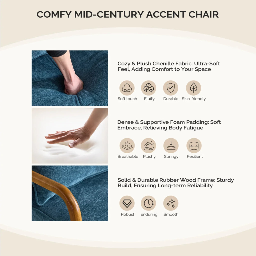 2026 NewKtaxon Accent Chair Corduroy Upholstered Armchair, Reading Club Chair with Pillow and Solid Wood Frame for Living Room Bedroom Furniture Off White