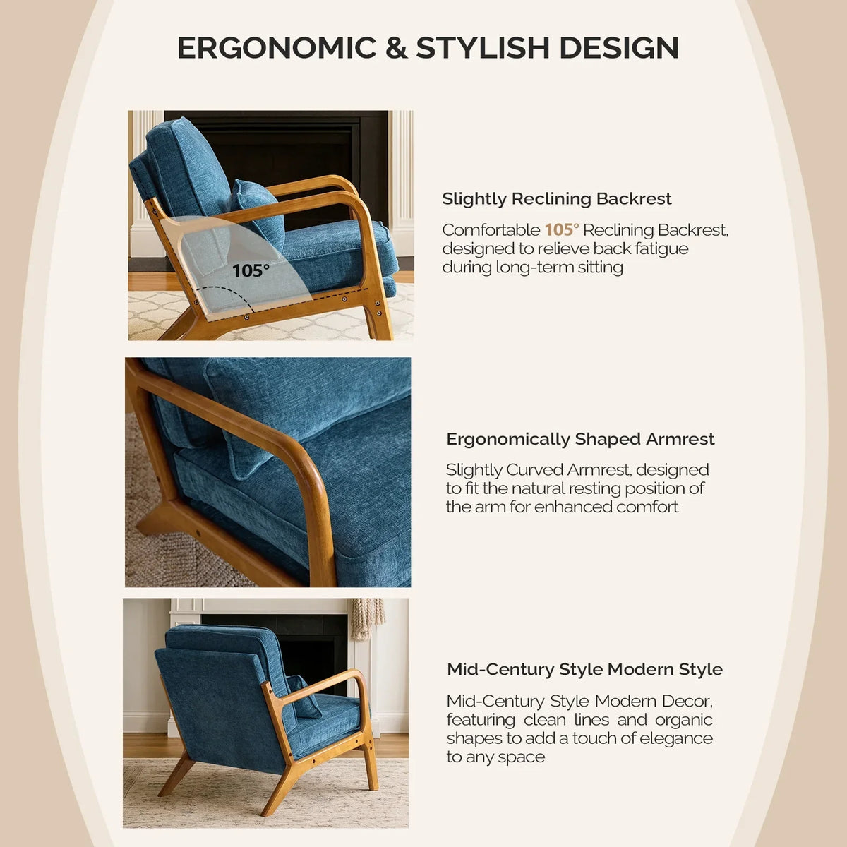 2026 NewKtaxon Accent Chair Corduroy Upholstered Armchair, Reading Club Chair with Pillow and Solid Wood Frame for Living Room Bedroom Furniture Off White