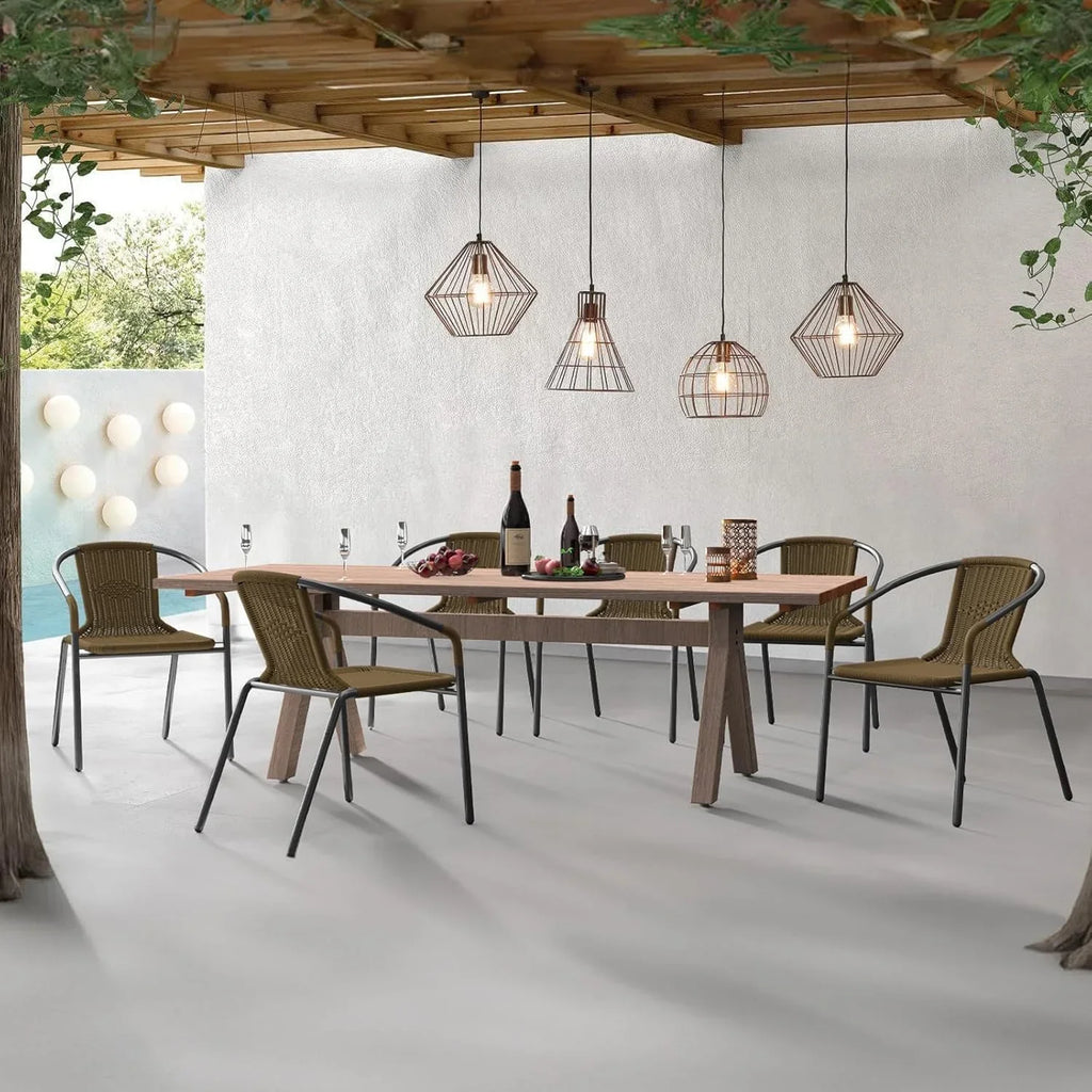 2026 NewELPOSUN Outdoor Dining Chairs Set of 6, Wicker Patio Chairs with Metal Frame, Rattan Indoor-Outdoor Chairs for Bistro, Deck, Backyard, Porch, Restaurant Stack Chair 6 Pack (Black)