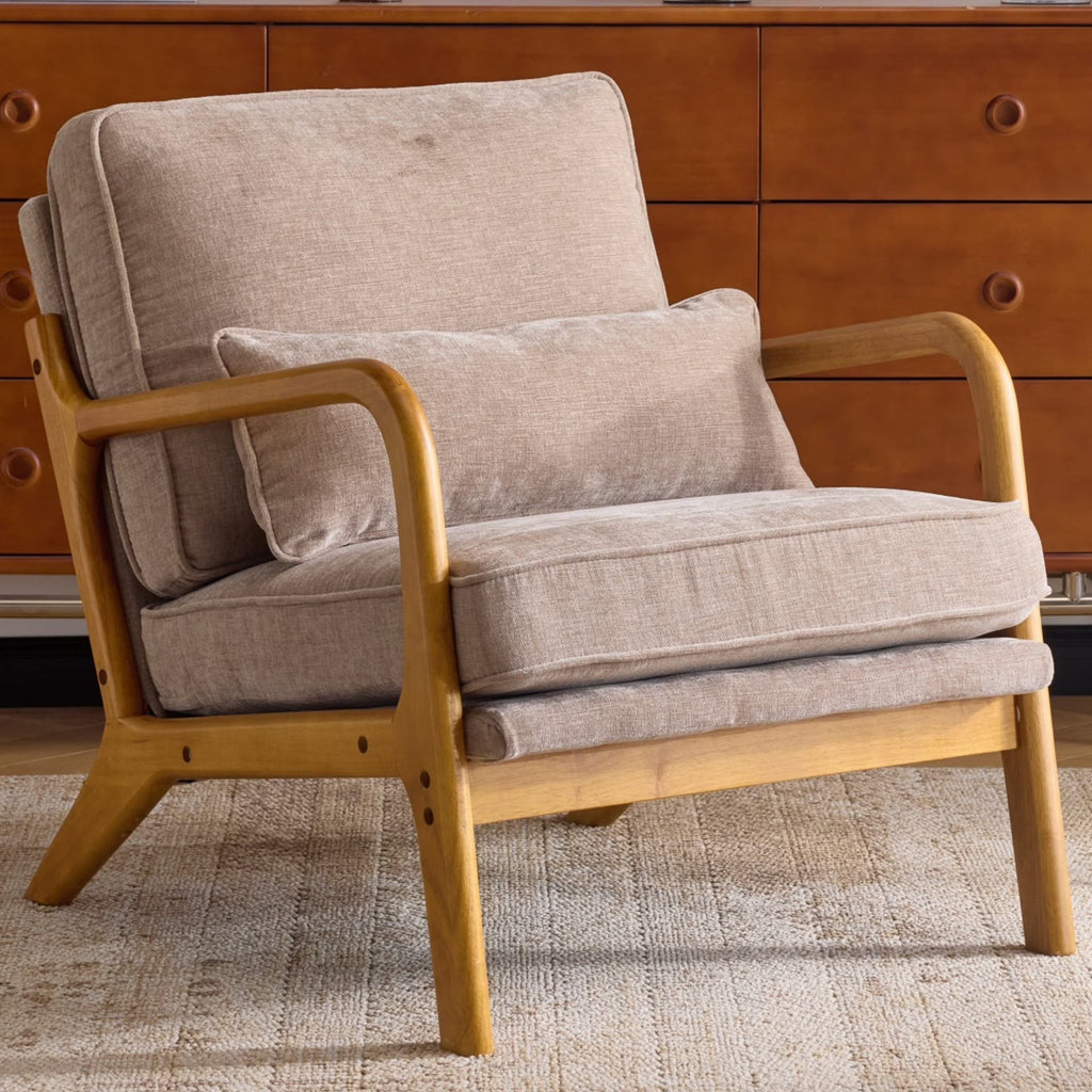 2026 NewKtaxon Accent Chair Corduroy Upholstered Armchair, Reading Club Chair with Pillow and Solid Wood Frame for Living Room Bedroom Furniture Off White