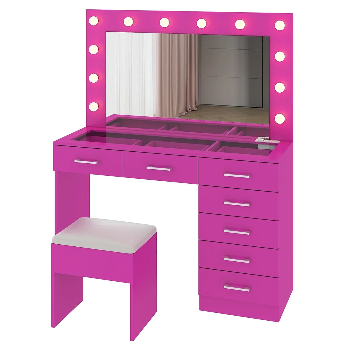 2026 NewKtaxon Large Makeup Vanity, Vanity Table Set w/ Visible Glass Top w/ Charging Station, White