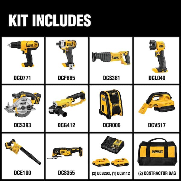 2026 New20V MAX Cordless 10 Tool Combo Kit with (2) 20V 2.0Ah Batteries, Charger, and Bag