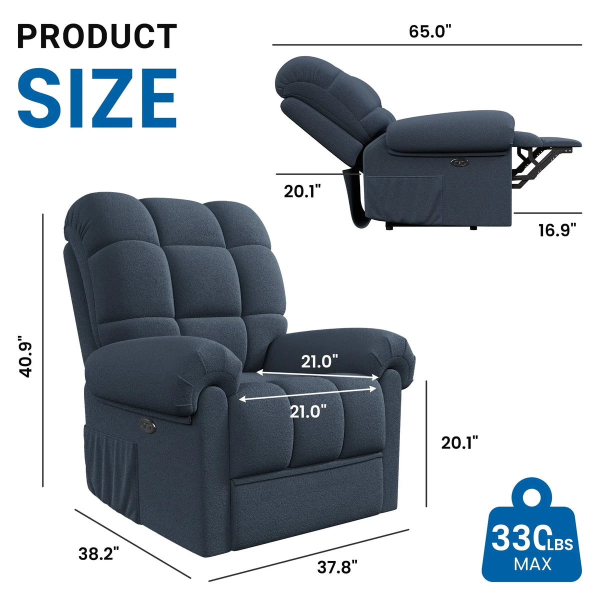 2026 NewPower Recliner Chair,Electric Recline Sofa Chair for Adults with USB Port,Comfy Teddy Fleece Adjustable Cloud Sofa,Tool-Free Setup,Beige White