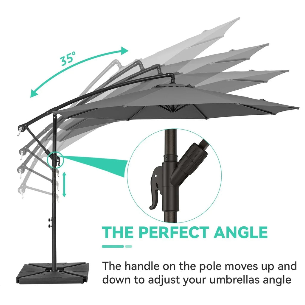 2026 NewJUSTLET 10ft Heavy Duty Patio Hanging Offset Cantilever Patio Umbrella W/ 4-Piece Base Included Included, Beige