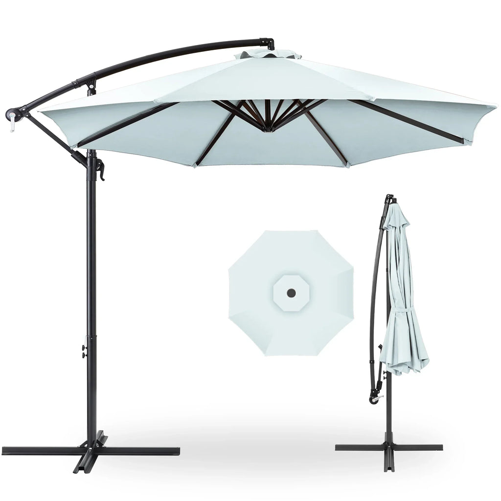 2026 NewBest Choice Products 10ft Offset Hanging Outdoor Market Patio Umbrella w/ Easy Tilt Adjustment - Tan
