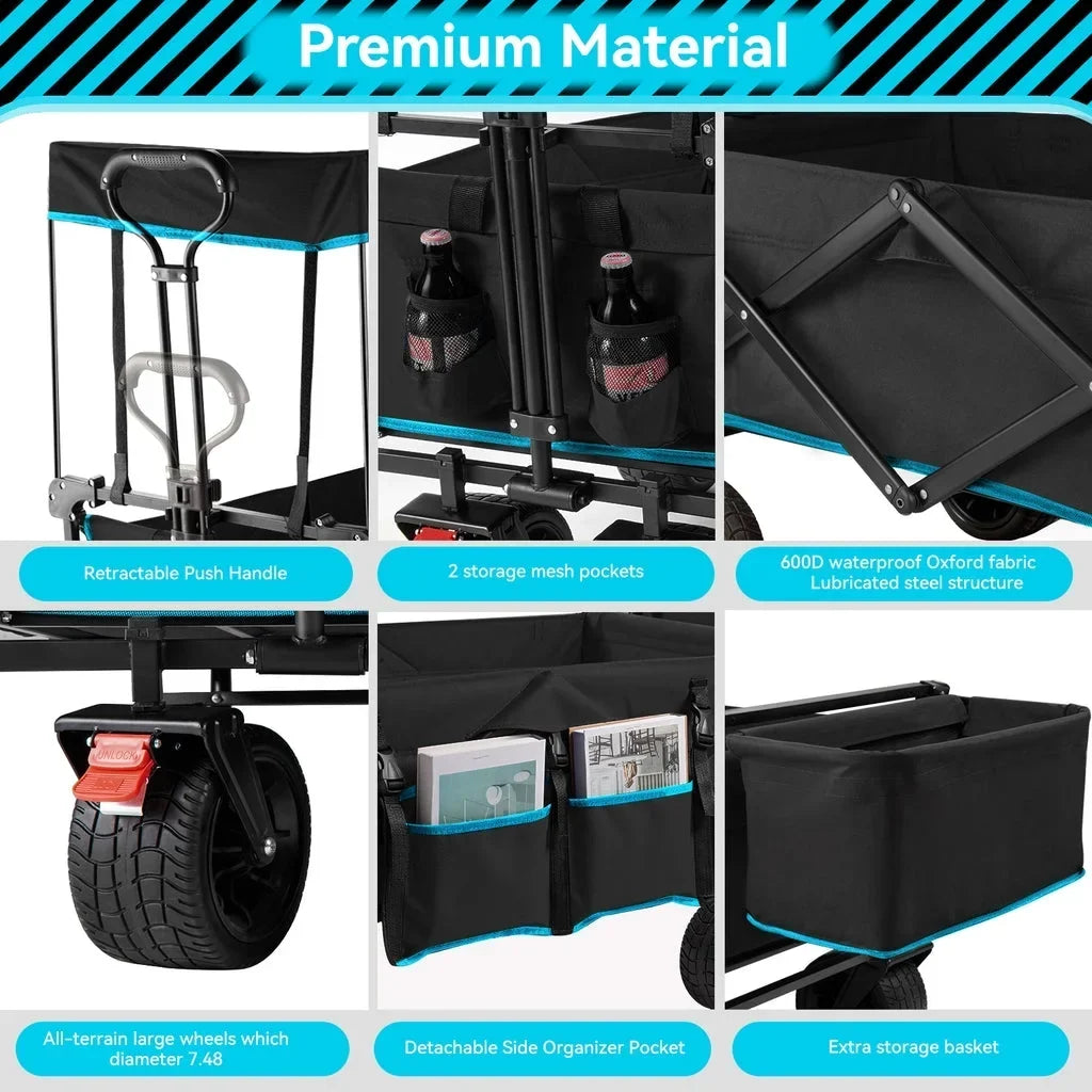2026 NewVECUKTY Collapsible Garden Wagon Cart with Removable Canopy Black