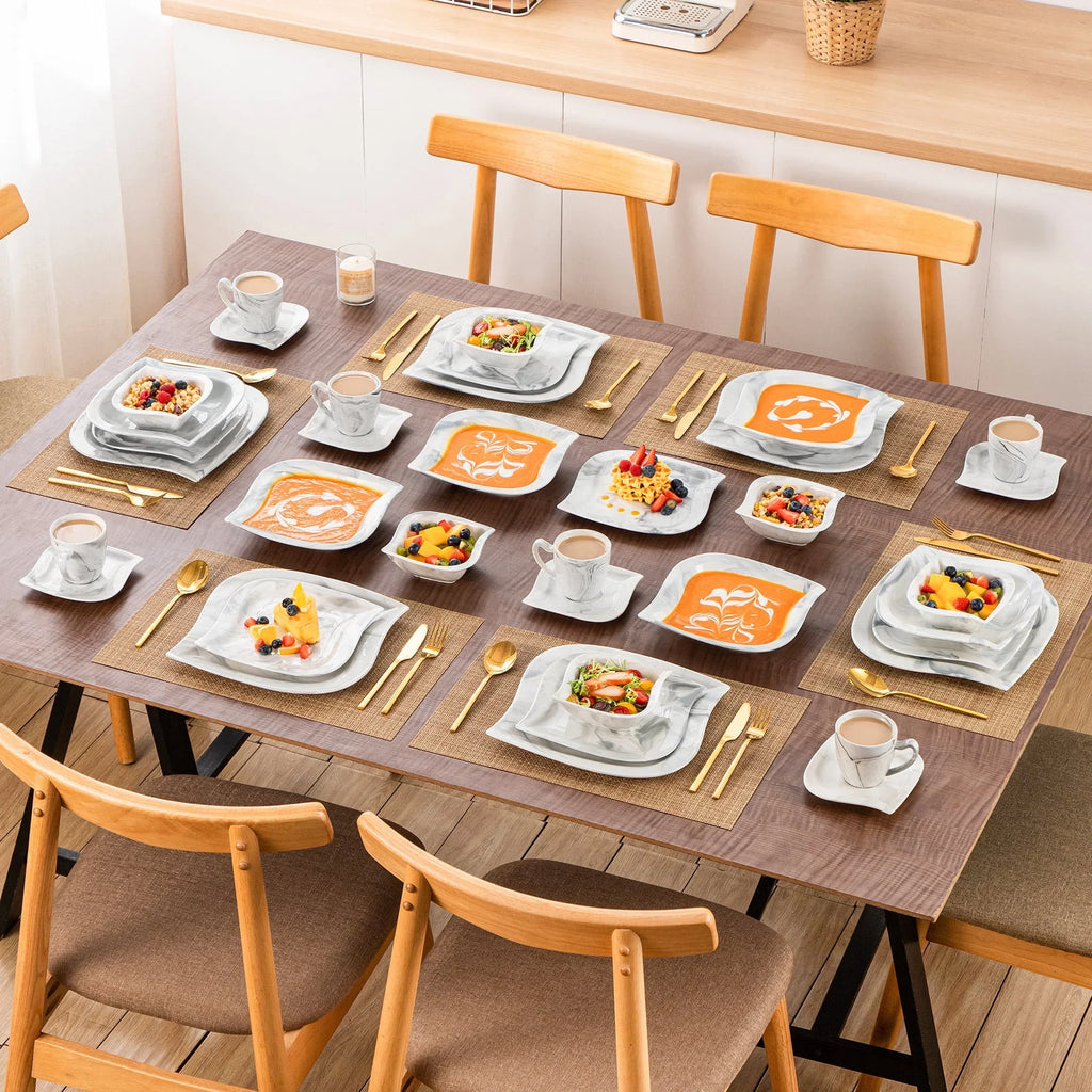 2026 Newvancasso 36 pcs Dinnerware Sets, Plates and Bowls Set for 6, Porcelain Dinner Set, Marble Gray