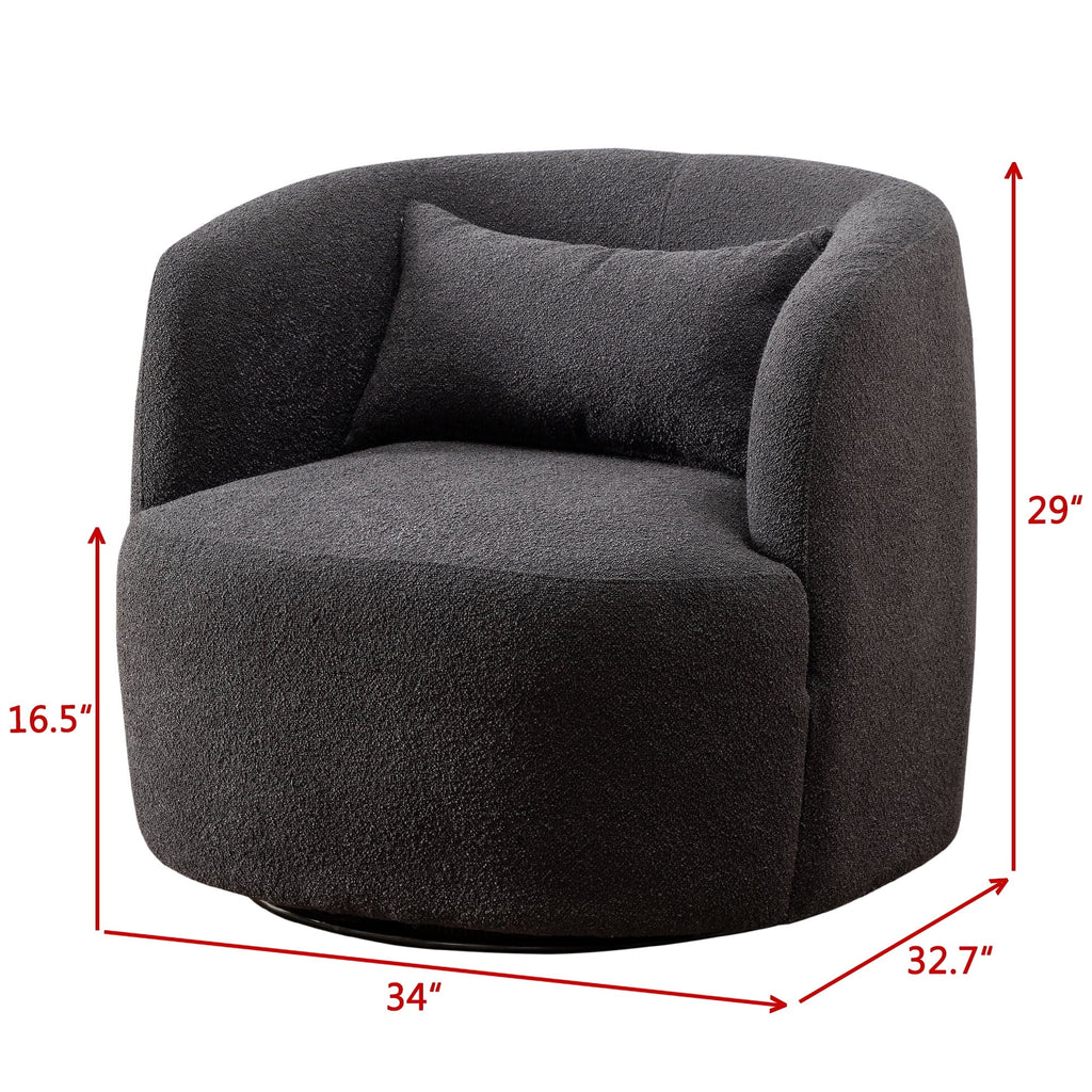2026 New34" Wide Boucle Swivel Barrel Chair, No Assembly Round Upholstered Armchair Accent Chair Single Sofa Chair with Toss Pillow for Living Room and Bedroom, Taupe