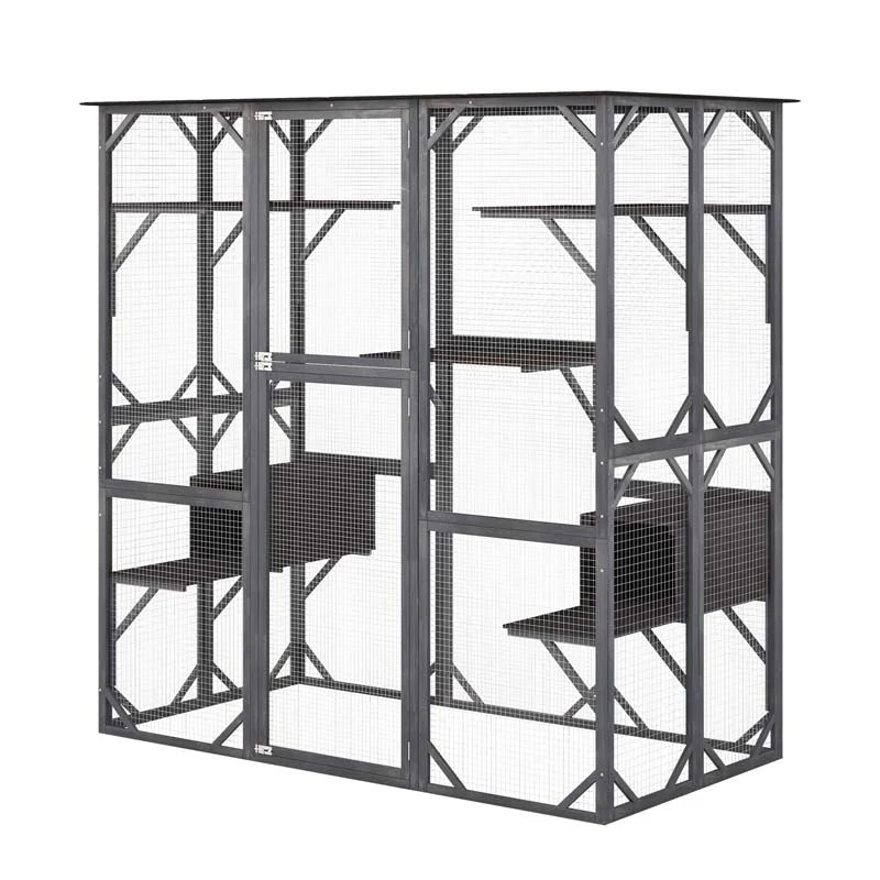 2026 Casa para gatos grande de 180 cm de altura, recinto exterior para gatos, caseta para gatos con acceso directo, jaula de madera para gatos con 7 plataformas.