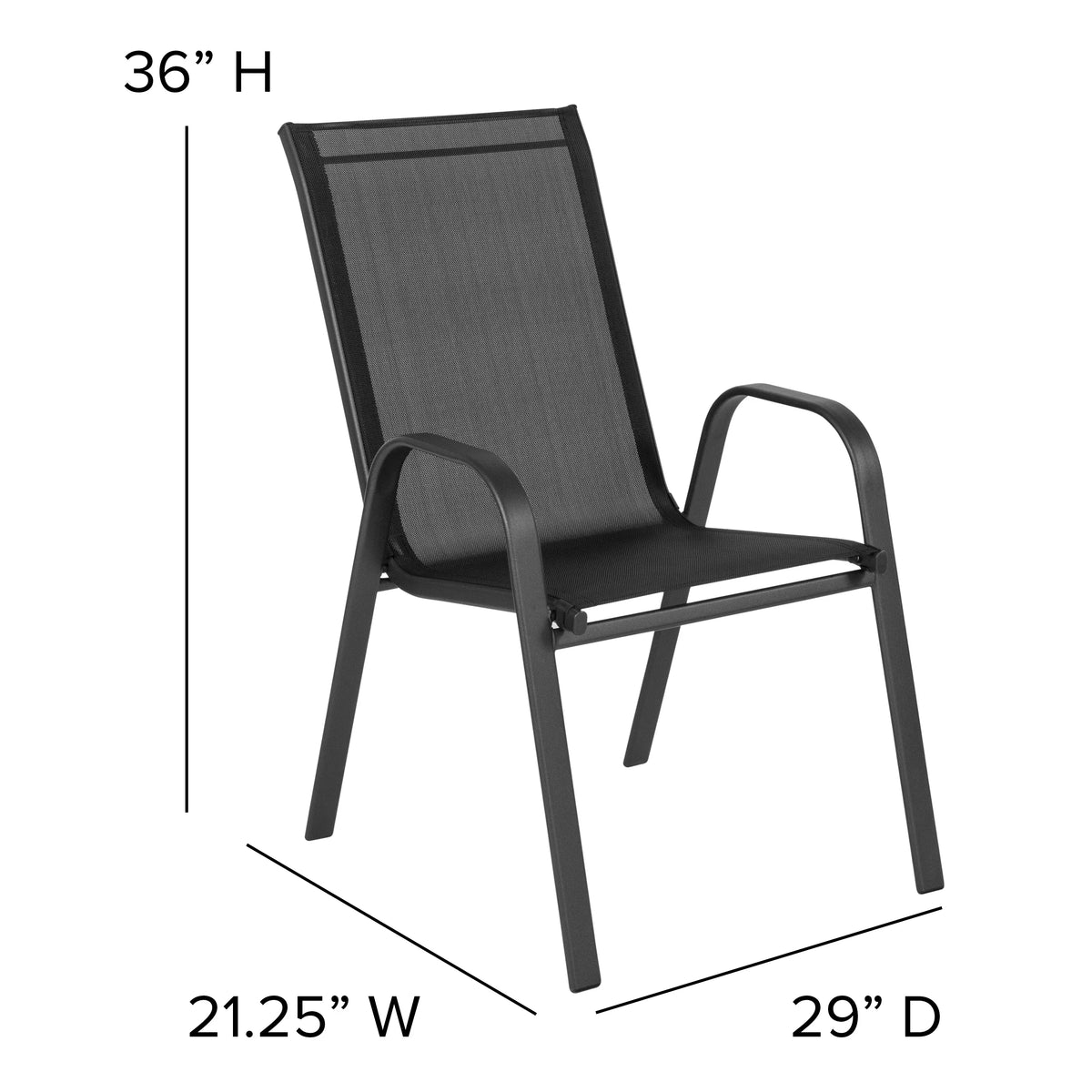 2026 NewBizChair 5 Pack Black Outdoor Stack Chair with Flex Comfort Material and Metal Frame