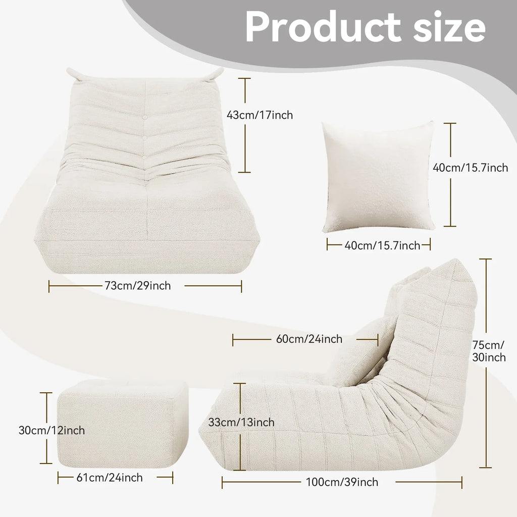 2026 NewVFD Bean Bag Chairs for Adults, Beanbag Chair with Ottoman Lounge Sofa Memory Foam Comfy Reading Chair for Bedroom & Living Room, Lazy Floor Sofa Couch