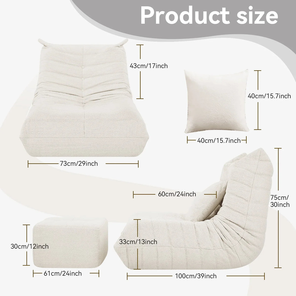 2026 NewVFD Bean Bag Chairs for Adults, Beanbag Chair with Ottoman Lounge Sofa Memory Foam Comfy Reading Chair for Bedroom & Living Room, Lazy Floor Sofa Couch