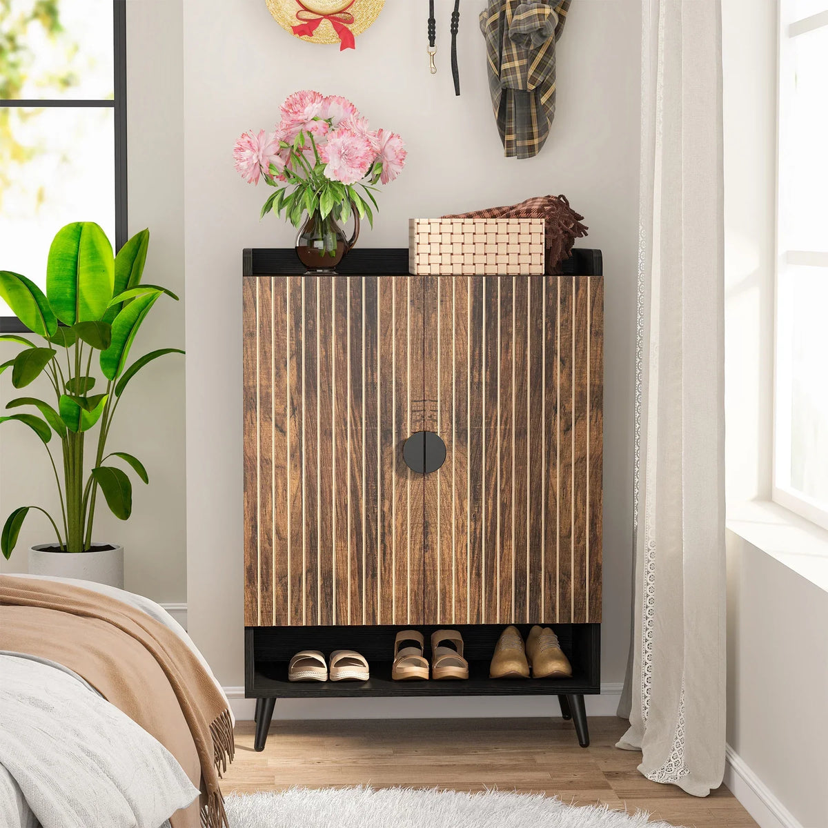 2026 NewTribesigns Shoe Cabinet with Doors, 7-Tier Shoe Storage Cabinet with Adjustable Shelves, Wood Grain Shoes Rack Shoe Organizer