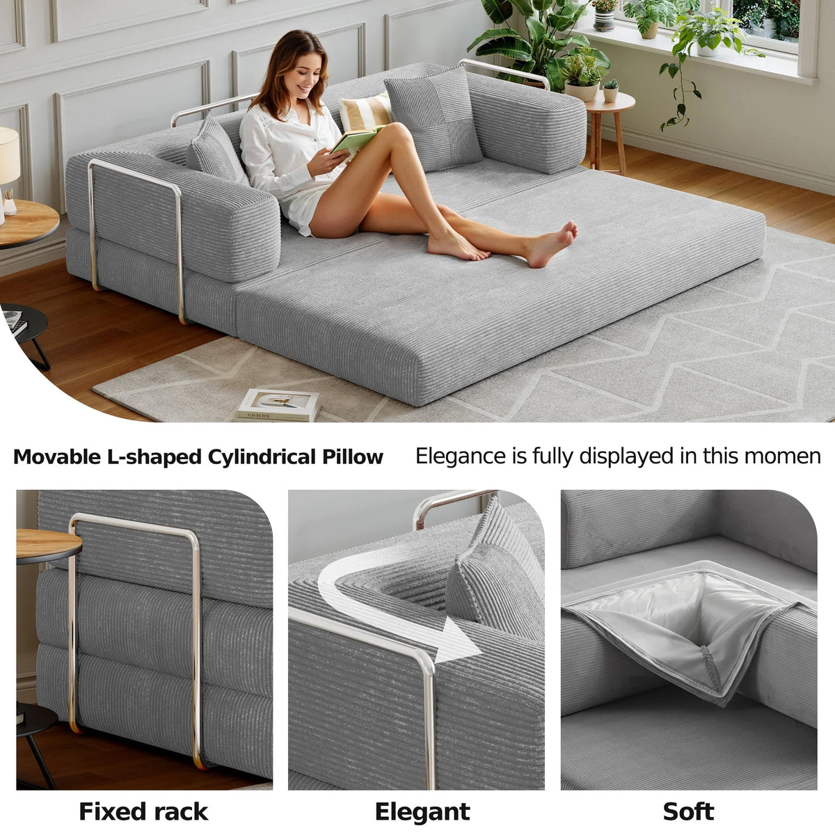 2026 NewConvertible Sleeper Sofa Bed,Compressed Floor Boneless Couch,Modular Modern Corduroy Sofa for Living Room Bedroom -with Fixed-Shape Frame and Support Armrest,Easy Assembly(Green)