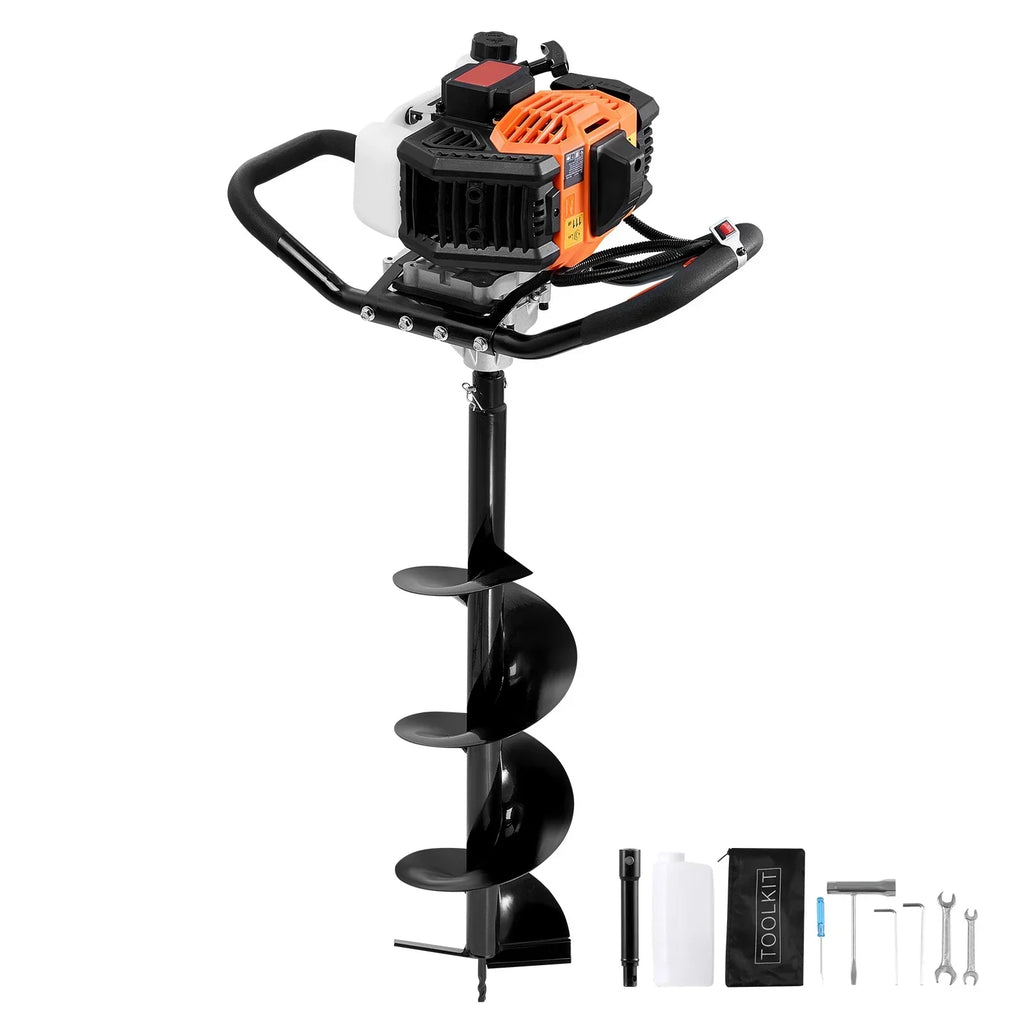 2026 NewKFFKFF Gas Earth Auger, 52CC 1450W, includes 8" Drill Bit & Extension Rod, Ideal for Garden, Farmland Fence Installation, Orange & Black