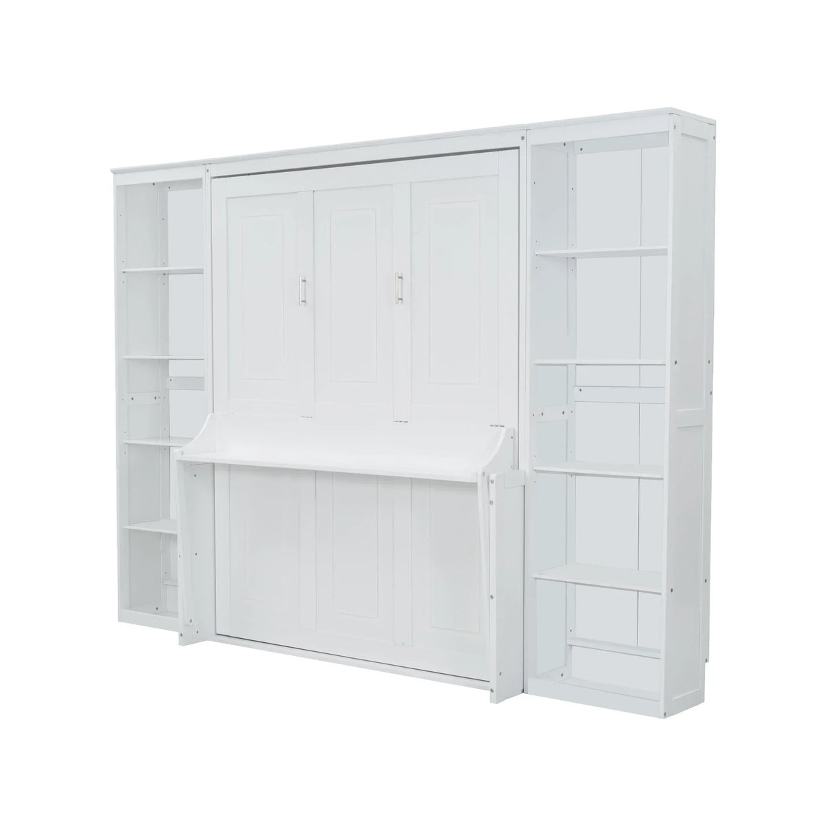 2026 NewQueen Size Murphy Bed with Desk and Bookshelf(White)