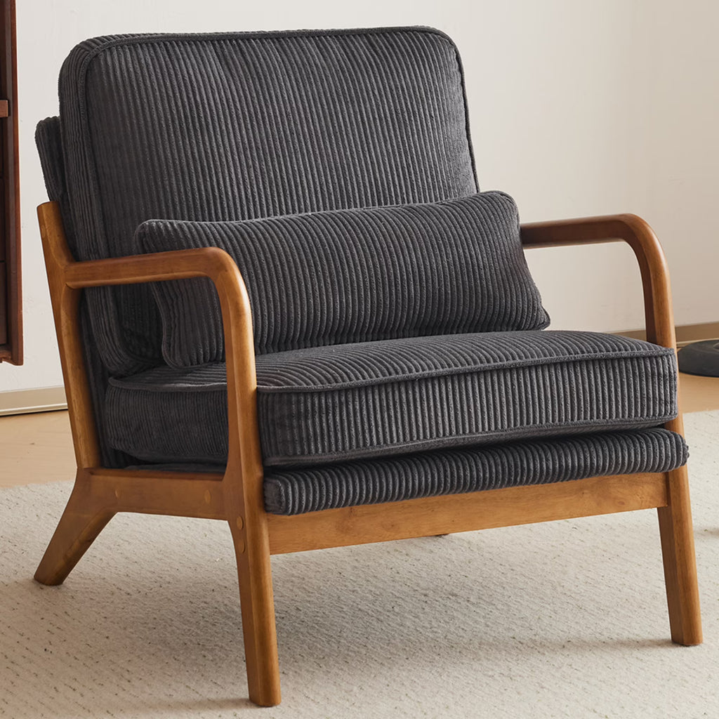 2026 NewKtaxon Accent Chair Corduroy Upholstered Armchair, Reading Club Chair with Pillow and Solid Wood Frame for Living Room Bedroom Furniture Off White