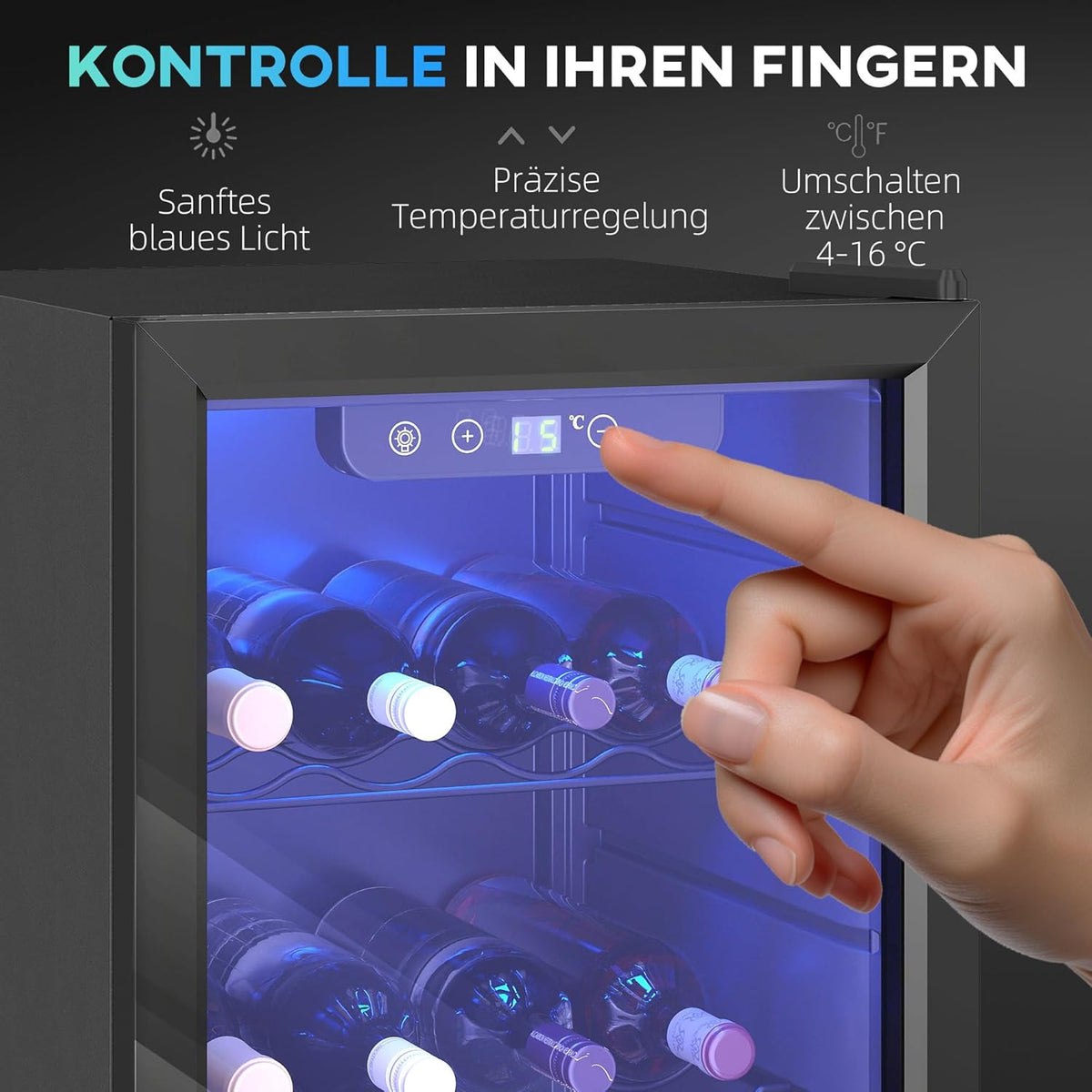 2026 Vinoteca HOMCOM para 24 botellas, 68 litros, mueble pequeño para vinos, enfriador de bebidas/botellas con puerta de doble cristal, 4-16 °C, iluminación LED, pantalla táctil digital, nevera para vinos, color negro.