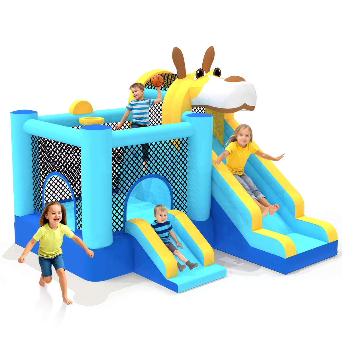 2026 NewMukidy 114''x 114'' x 92.5'' Inflatable Bounce Houses for Kids 3-10 with Blower Double Slide and Ball Pit/Indoor Bouncy House, PVC, Child, Teen, Toddler"Blue