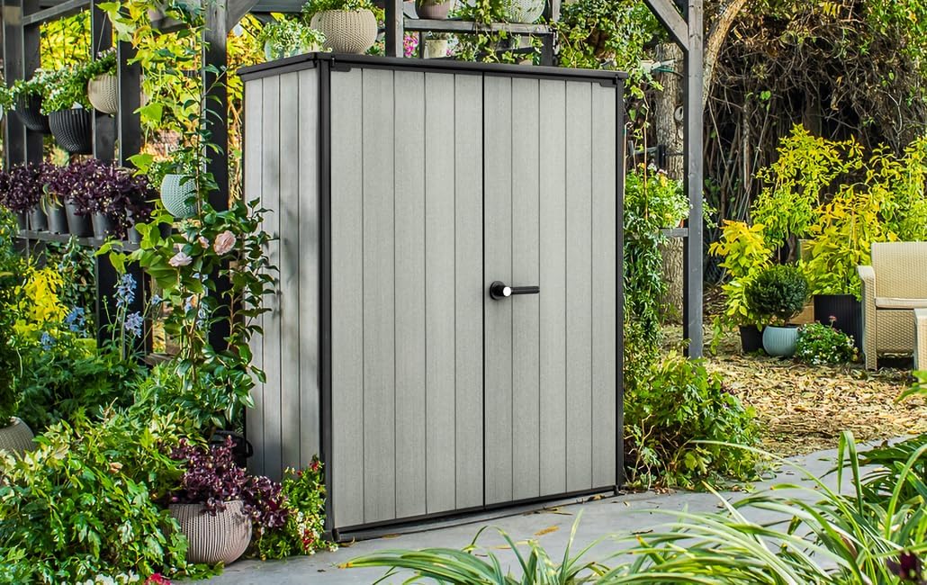 2026 Keter High Store Plus- Cobertizo de jardín Exterior, 1400L, Color Gris, tecnología Duotech Paredes aptas para Pintar, 170.4 x 140 x 73.6 cm