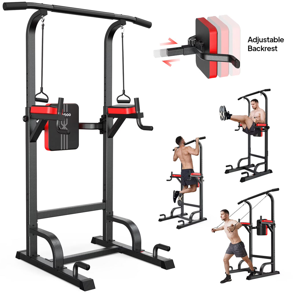 2026 NewLNOW Multifunction Power Tower Pull up Bar Dip Station Power Rack with Adjustable Backrest for Home Gym Strength Training Workout Equipment Max Weight 480lbs