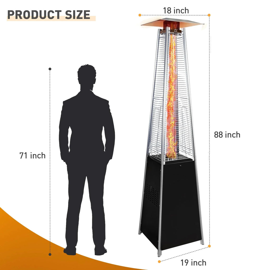 2026 NewSegmart 48,000 BTU Pyramid Patio Heater, Tall Standing Outdoor Propane Heater with Wheels & Tip-Over Safety Protection, Visible Flame Glass Tube for Backyard, Garden, Commercial Use - Gray