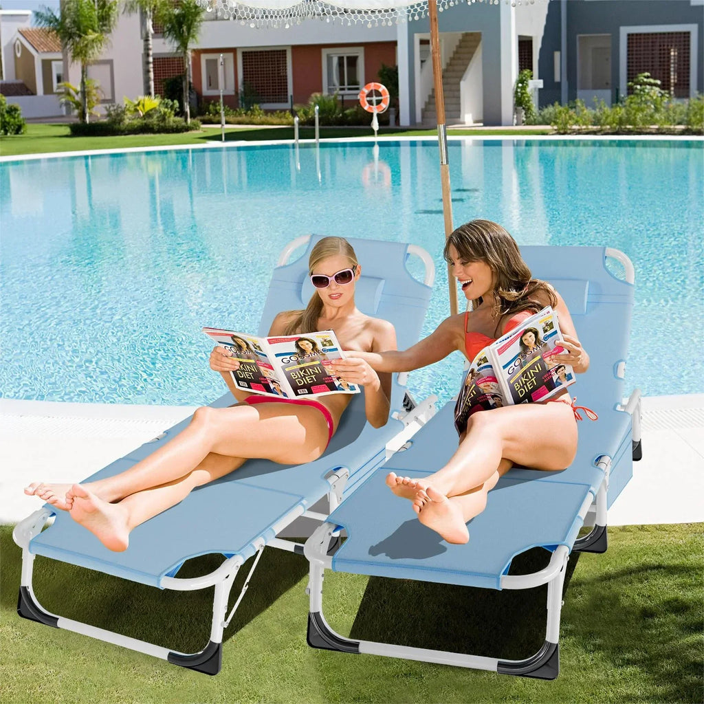 2026 NewMOPHOTO Lounge Chair with Mattress, Outdoor Chaise Lounge Support 440 Lbs, Adjustable Portable Heavy Duty Sleeping Cots Bed for Camping, Pool, Beach, Patio