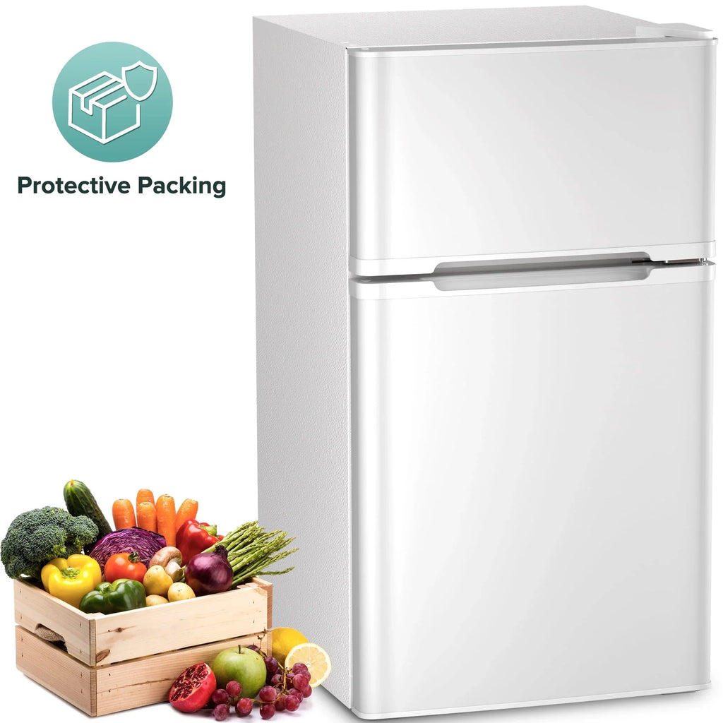 2026 NewAuseo 3.1 Cu.Ft Double Door Mini Fridge with Freezer, Compact Retro Refrigerator for Dorm, Office, Bar, Bedroom, Black