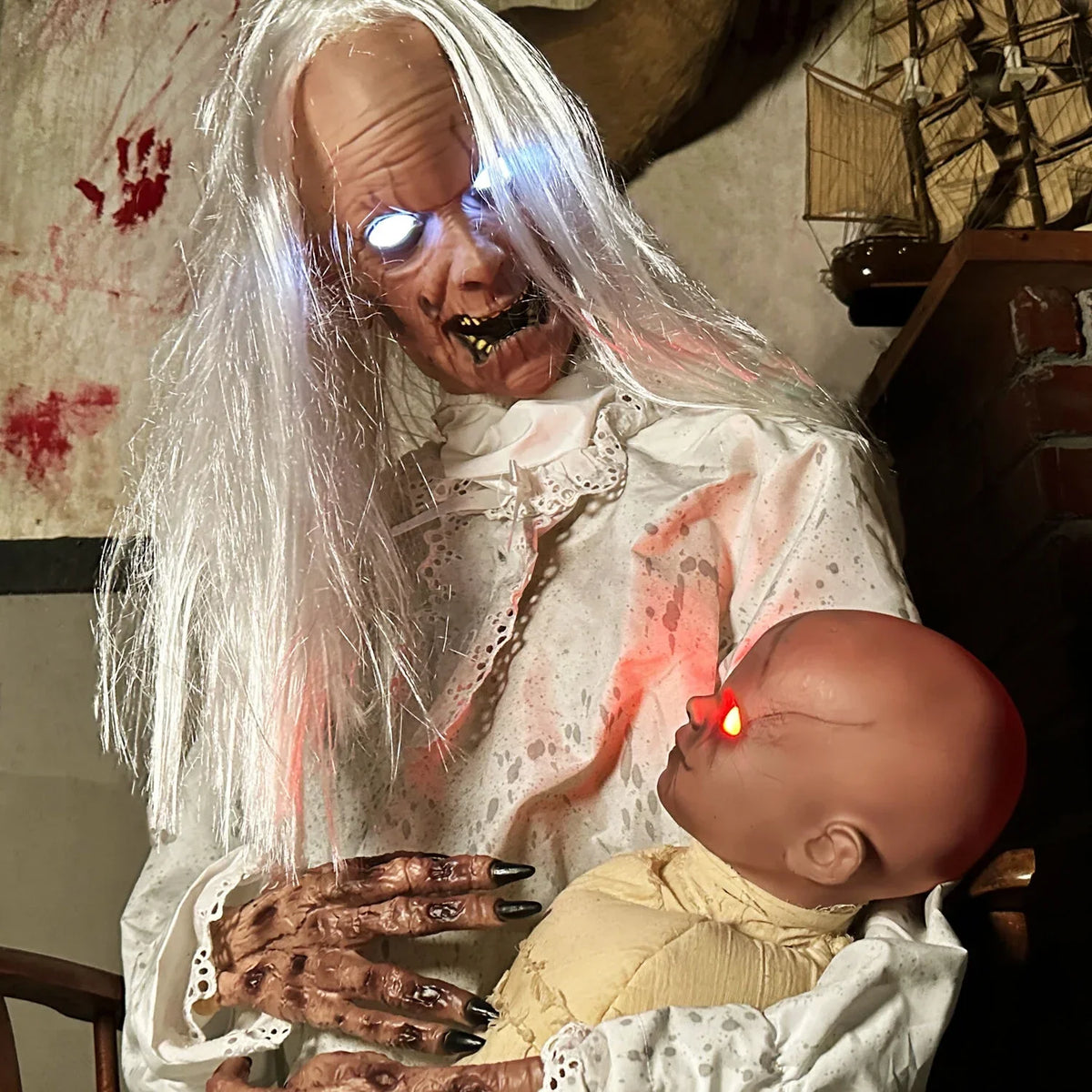 2026 NewHaunted Hill Farm 2.9 ft Animatronic Gravely Granny by Tekky Halloween Decoration with Motion-Activated Sounds, HHGRVLYGRNY-1FLSA