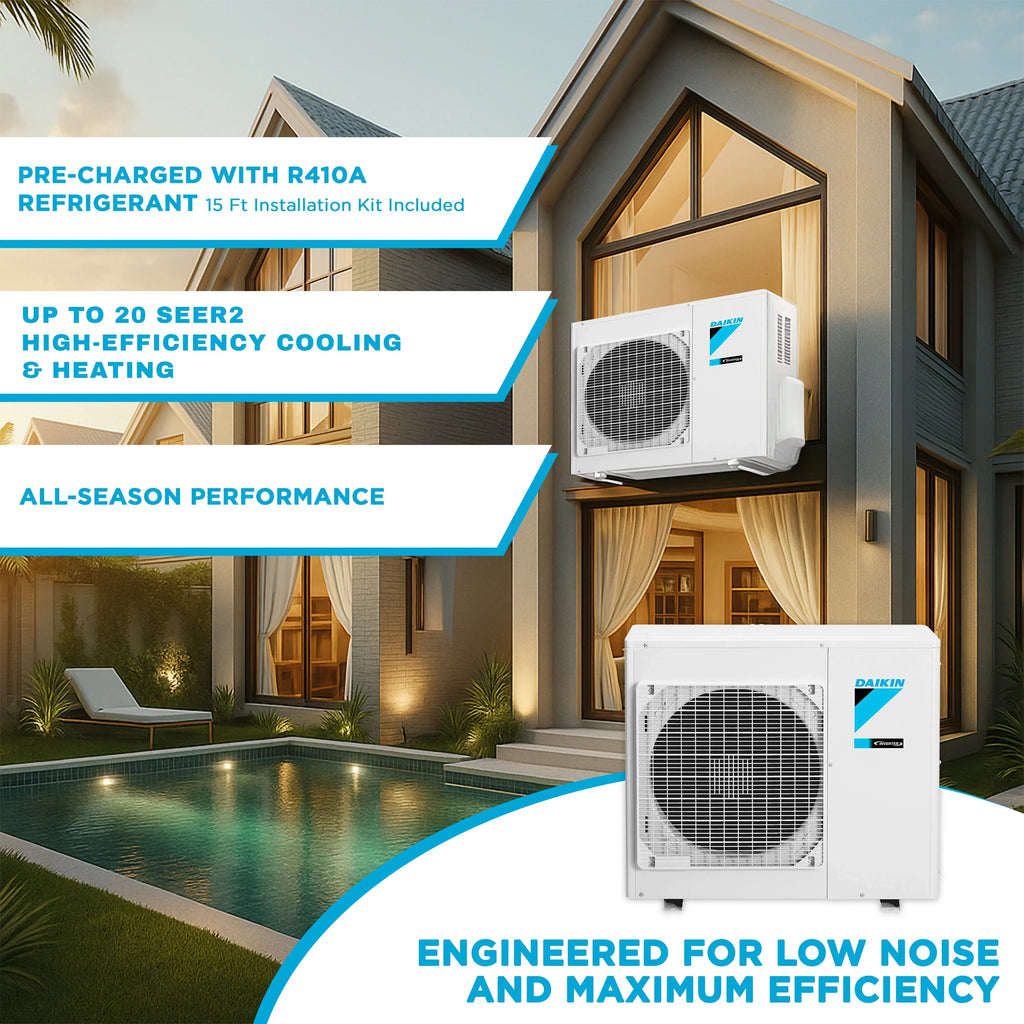 2026 NewDaikin 15,000 Btu 20 SEER2 LV Series Ductless Mini-Split Wall Mount Heat Pump Air Conditioner with 15' Installation Kit, Wall Bracket, 1/2 Electric Whip, 30A Fuse -230V