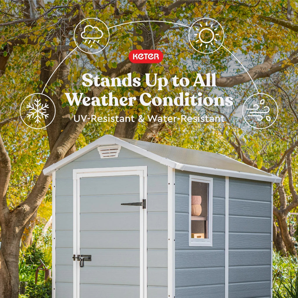 2026 NewKeter 213413 Manor DD 6 X 8 Foot All Weather Outdoor Storage Shed, Grey