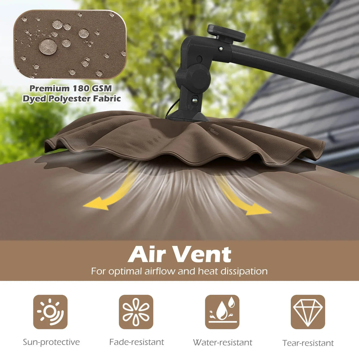 2026 NewCostway 10 FT Solar Offset Hanging Umbrella Patio Cantilever Umbrella with 32 LED Lights Brown