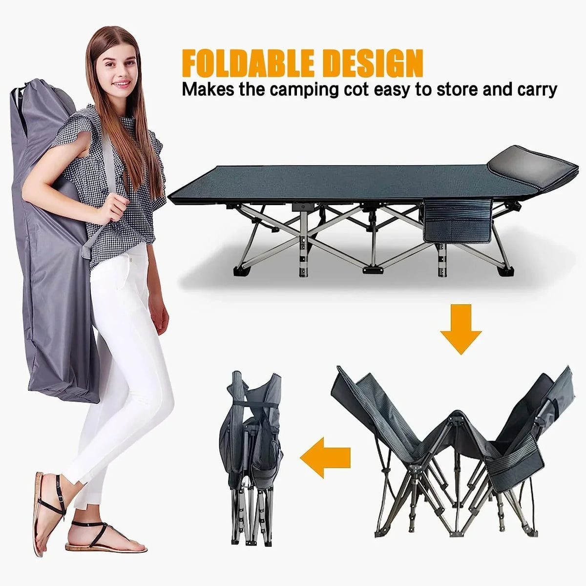 2026 NewSUGIFT 2 Pack Portable Folding Beds for Adults, Heavy Duty Outdoor Bed with Carry Bag