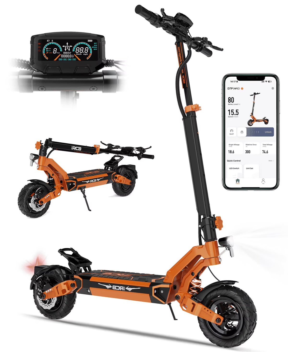 2026 NewElectric Scooter for Adults, Max 70miles Range, 1000W Motor, 48V 27Ah Battery, 10" Anti-Flat Tires, Dual Shocks, APP Control&NFC - RCB D7PRO