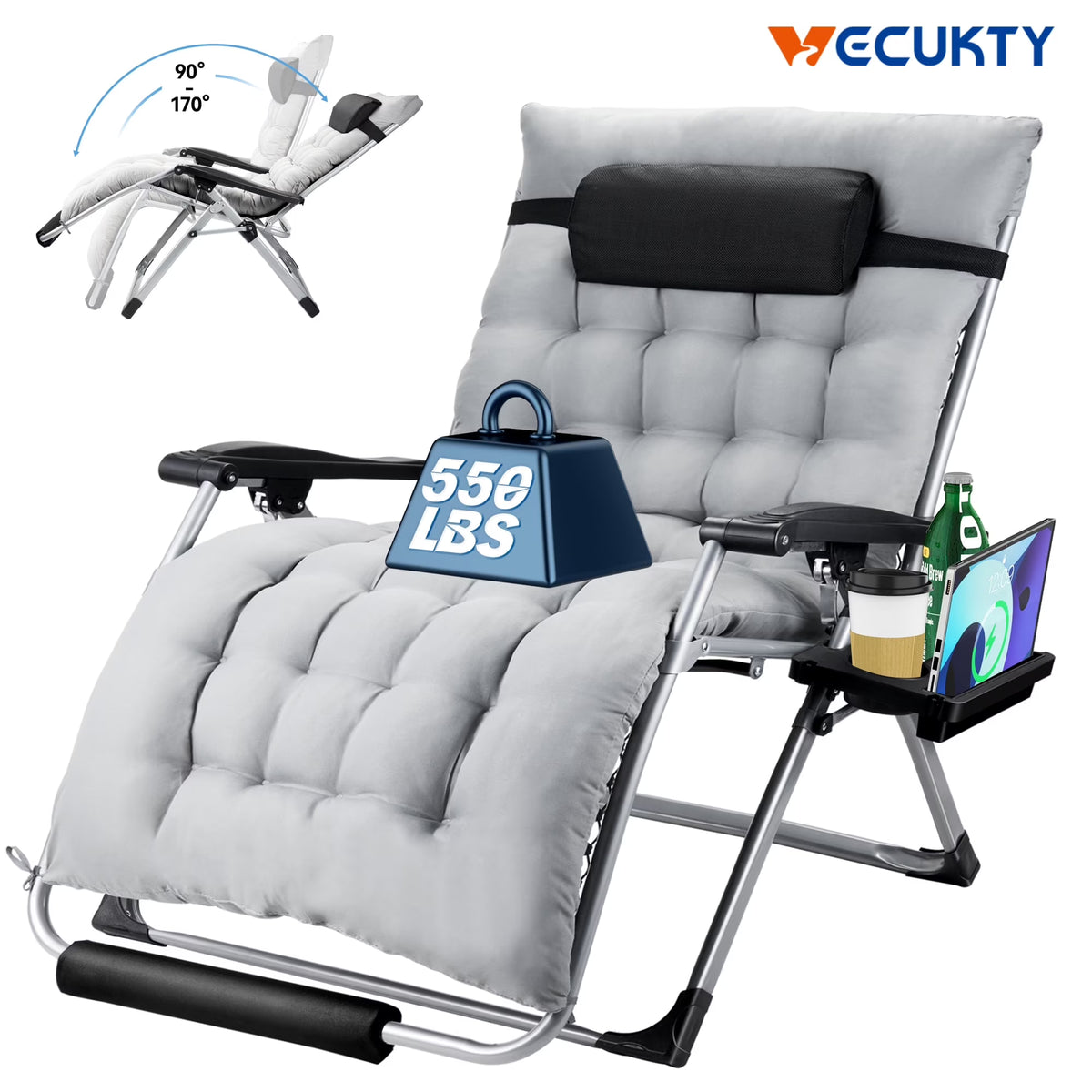 2026 NewVECUKTY XXL Oversize Zero Gravity Chair - 500lb Capacity, 33-Inch Wide Padded Seat, Folding Travel Recliner for Outdoor / Indoor Use - Patio, Lawn, Black, Portable and Heavy Duty
