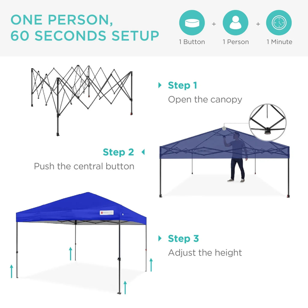 2026 NewBest Choice Products 12x12ft Easy Setup Pop Up Canopy w/ 1-Button Setup, Wheeled Case, 4 Weight Bags - Navy Blue