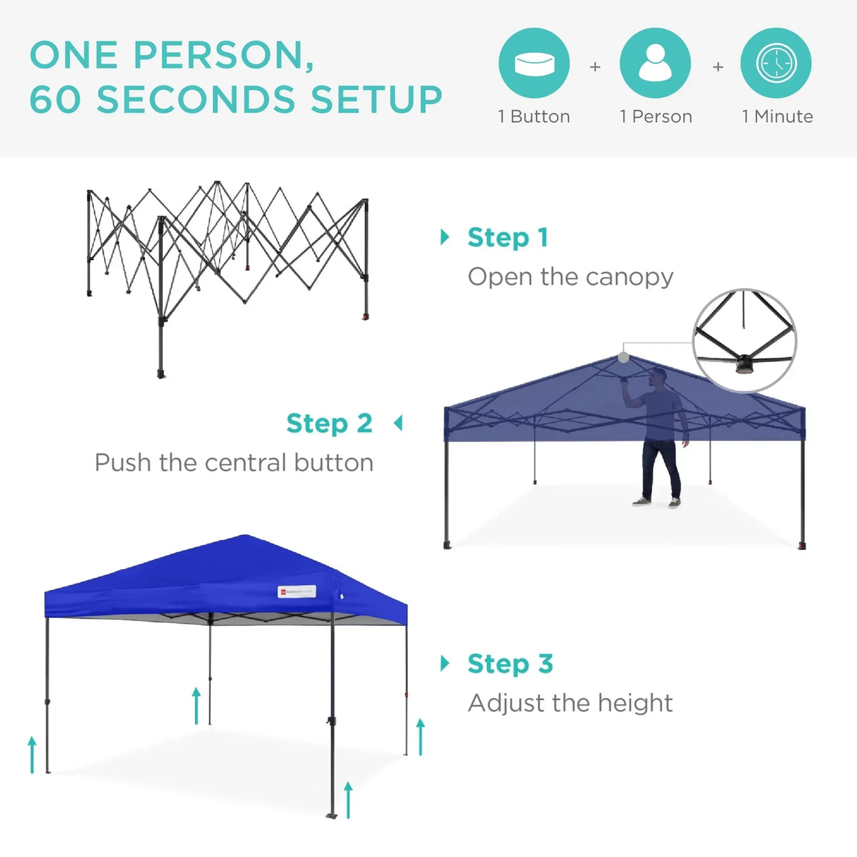 2026 NewBest Choice Products 12x12ft Easy Setup Pop Up Canopy w/ 1-Button Setup, Wheeled Case, 4 Weight Bags - Navy Blue