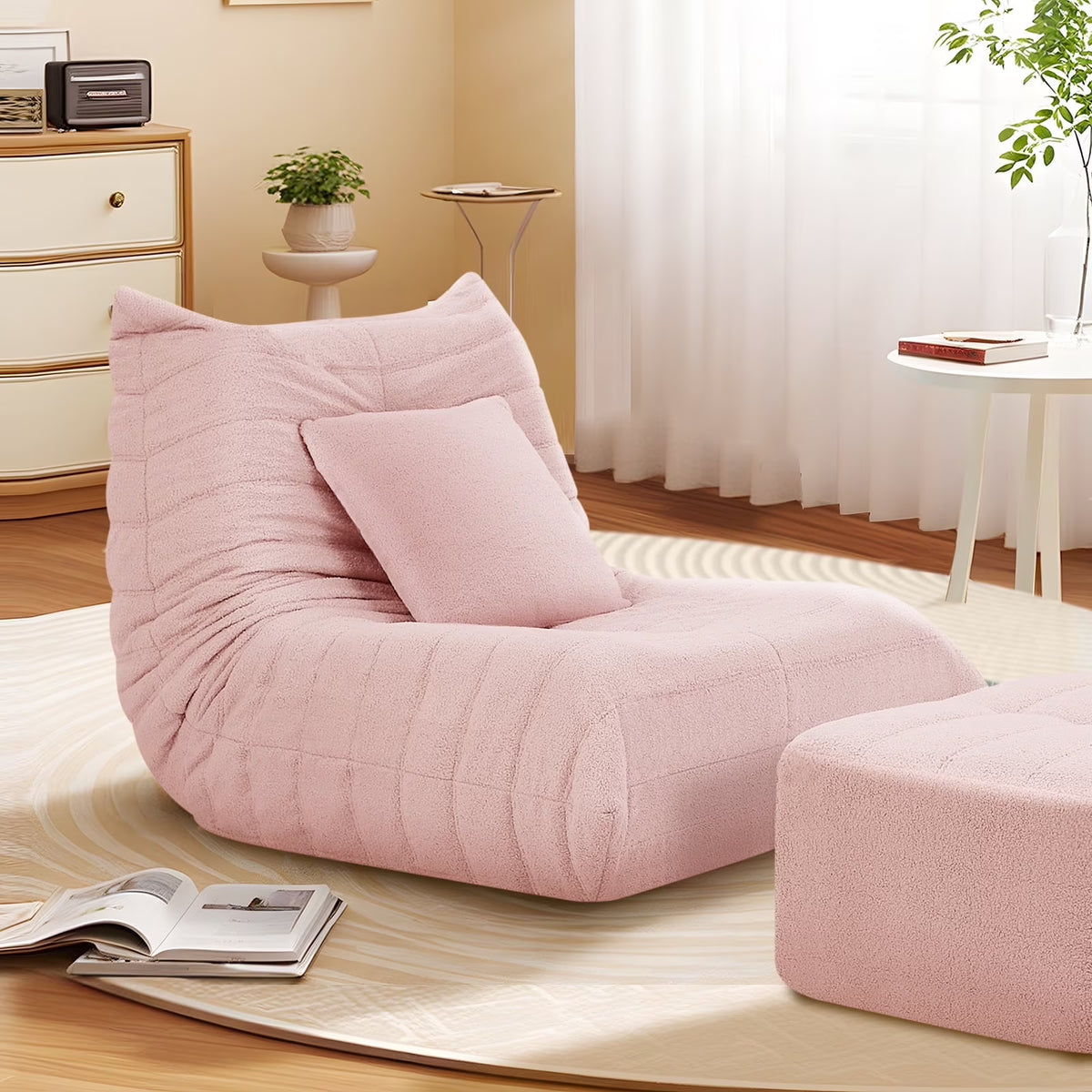 2026 NewVFD Bean Bag Chairs for Adults, Beanbag Chair with Ottoman Lounge Sofa Memory Foam Comfy Reading Chair for Bedroom & Living Room, Lazy Floor Sofa Couch
