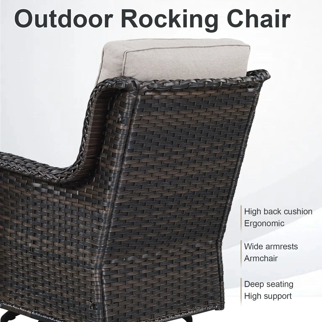 2026 NewPOCASSY Patio Swivel Chairs, Outdoor Wicker Swivel Glider Rocking Chairs with High Back and Thick Cushions for Porch Deck - Set of 2, Beige