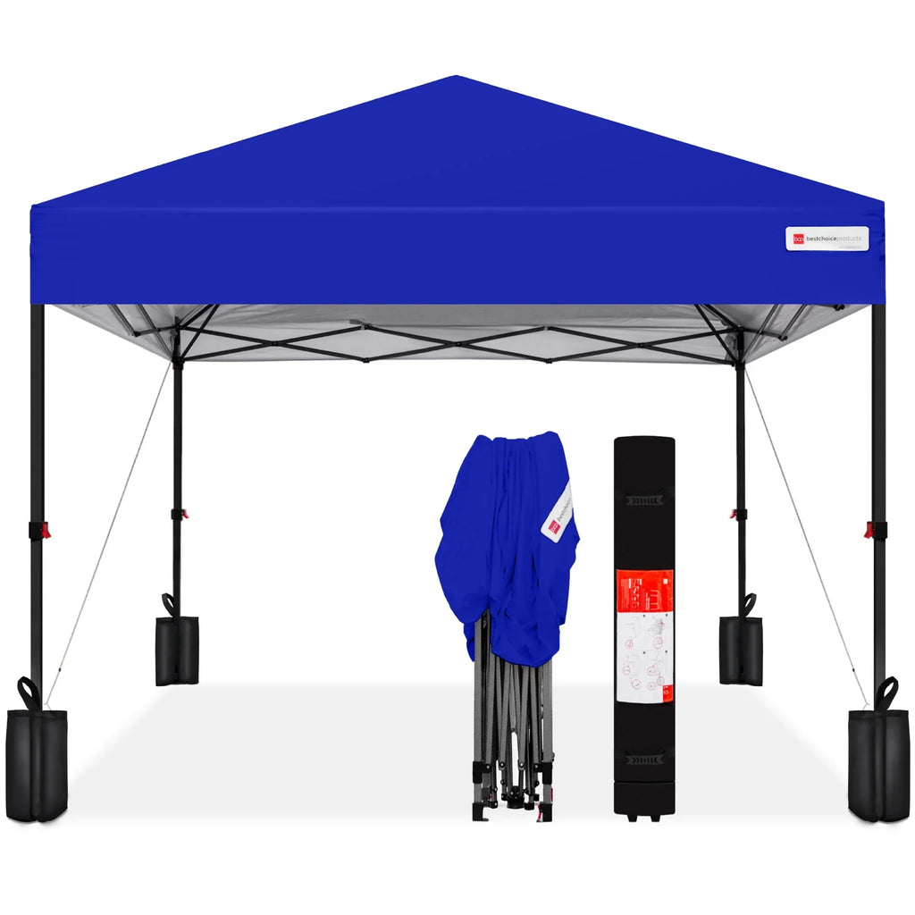 2026 NewBest Choice Products 12x12ft Easy Setup Pop Up Canopy w/ 1-Button Setup, Wheeled Case, 4 Weight Bags - Navy Blue