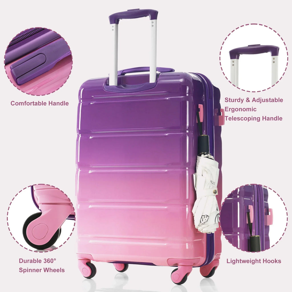 2026 NewPAPROOS 3-Piece Luggage Set (20''/24''/28''), Hardshell Lightweight Suitcase with USB Port and Side Hooks, Travel Luggage with TSA-Lock, Hardside Rolling Luggage for School, Travel, Pink