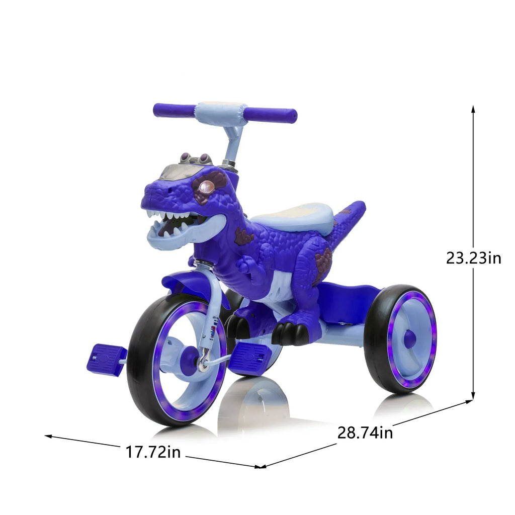 2026 NewXuanlur Kids Ride on Dinosaur Tricycle, Toddlers Kid Trike with Wide Flash Wheels, Anti-Slip Pedals, Rear Basket, Music & LED Lights, Toddler Bike Toys Gift for 3-6 Year Old Boys & Girls (Green)