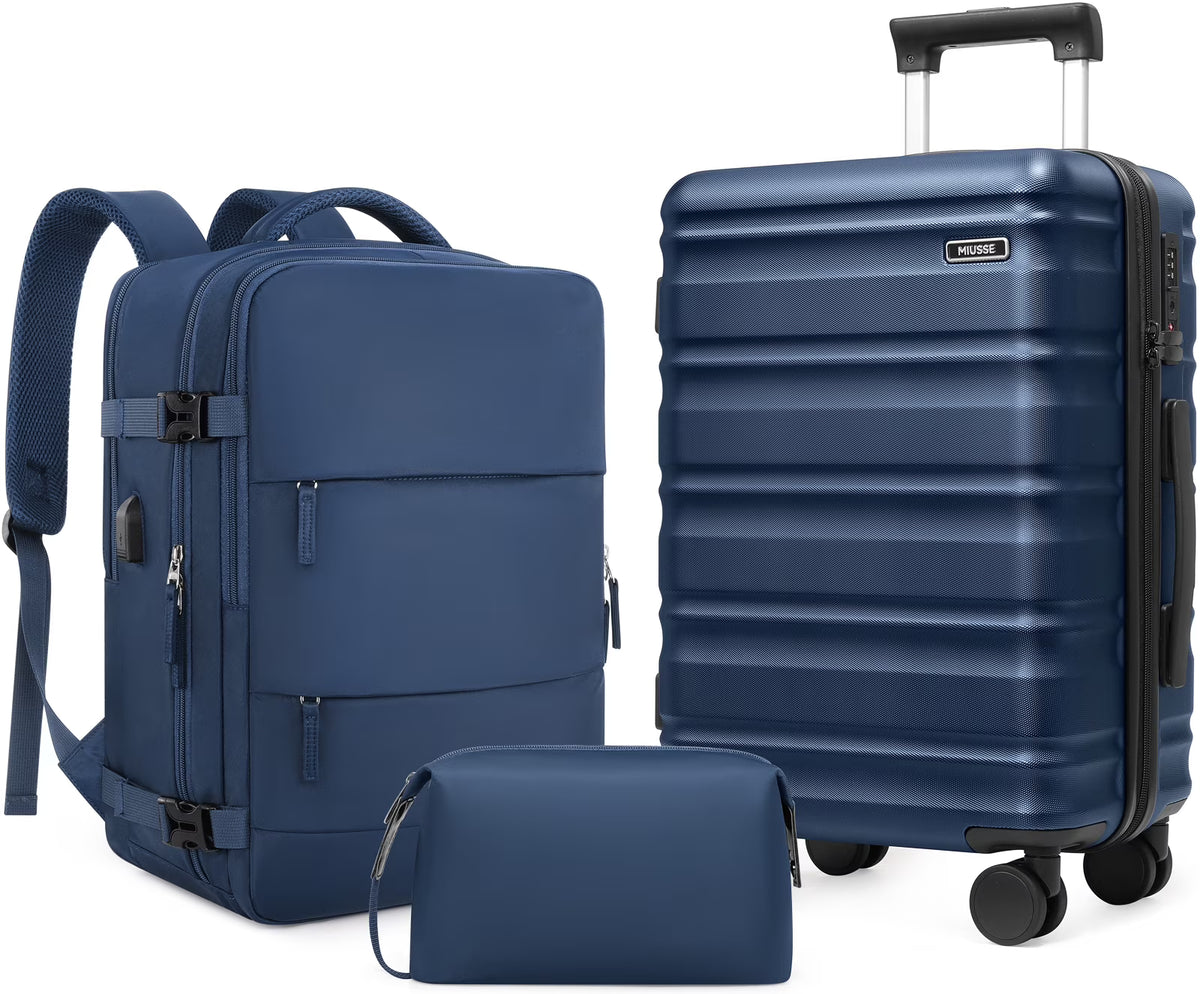 2026 NewMIUSSE Luggage Sets 3 Piece, 20 Inch Carry On Luggage with Wheels, 100% PC Hardshell Suitcase with TSA Lock, Carry On Suitcases Airline Approved With Travel Backpack for Men Women