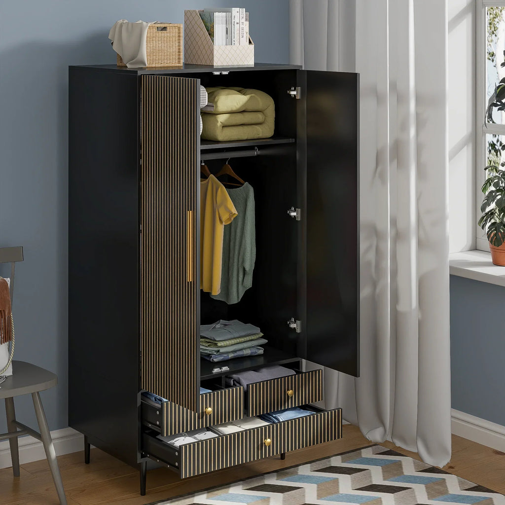 2026 NewArmoire Wardrobe Closet, Closet Wardrobe Cabinet with Drawers and Hanging Rail for Bedroom, White