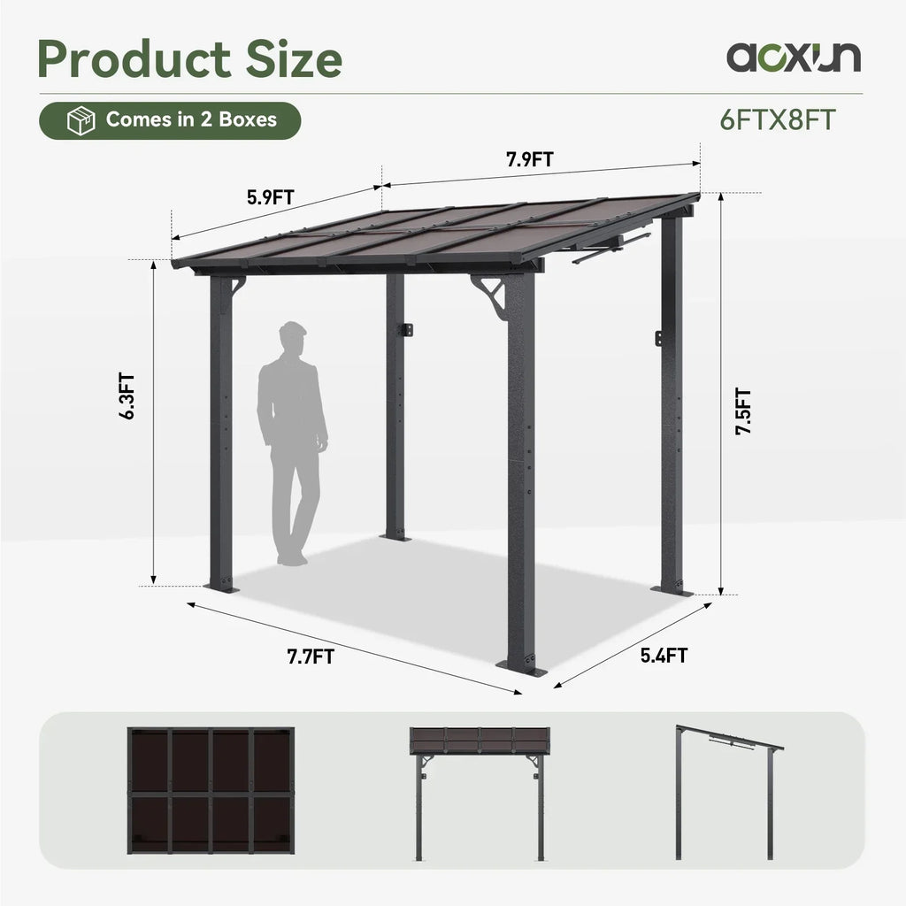 2026 NewAoxun 8' x 5' Gazebo for Patio, Gazebo Pergola with Sloped Roof, Grill Gazebo Large Wall-Mounted Heavy Duty Awnings, for Backyard, Deck, Patio