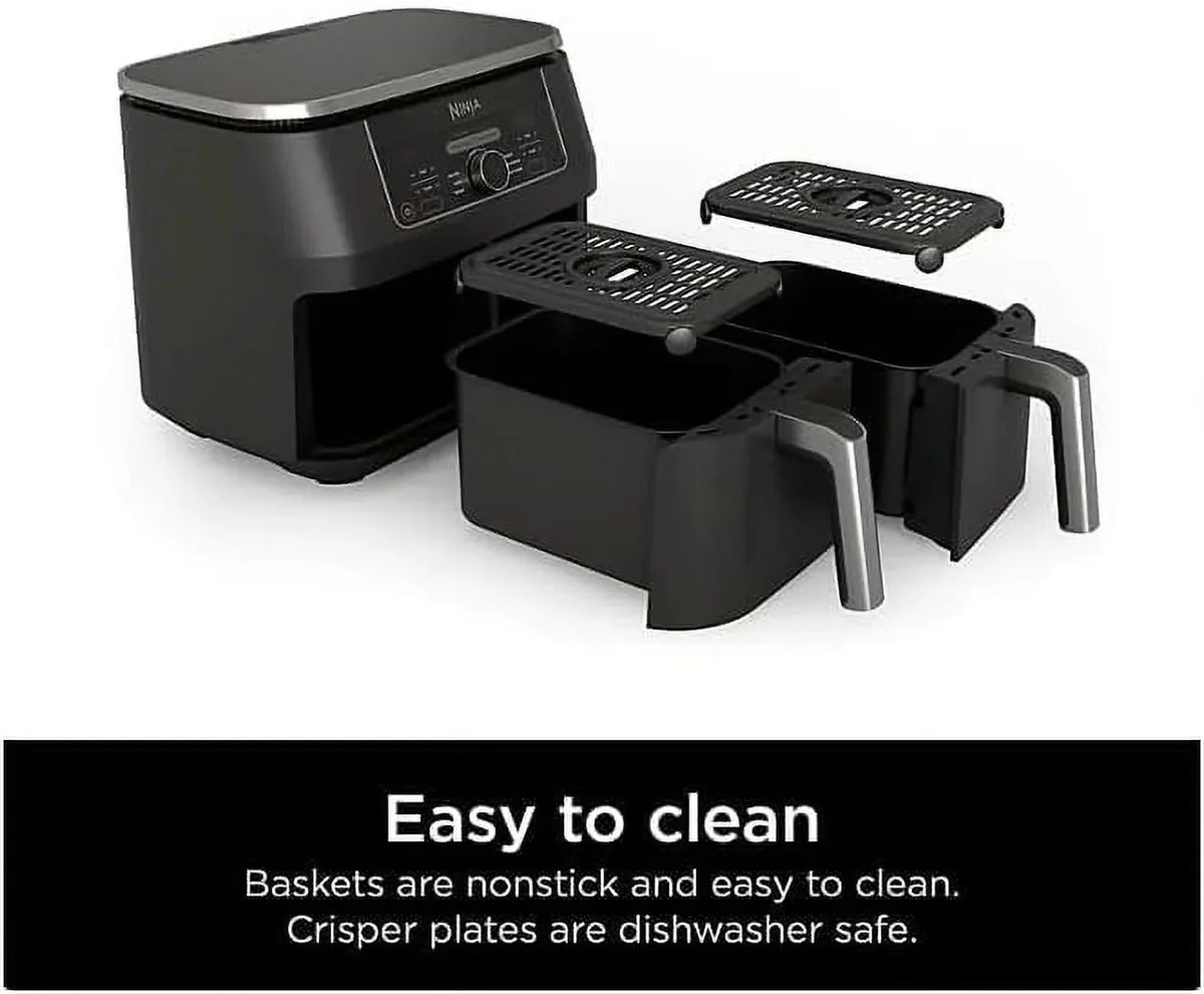 2026 NewNinja Foodi 8 qt 2-Basket Air Fryer, Black - DualZone Technology, Smart Finish