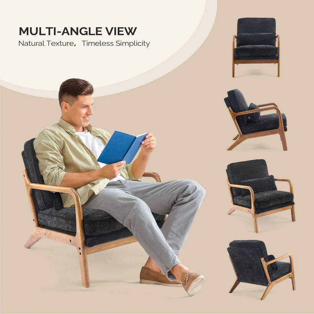 2026 NewKtaxon Accent Chair Corduroy Upholstered Armchair, Reading Club Chair with Pillow and Solid Wood Frame for Living Room Bedroom Furniture Off White