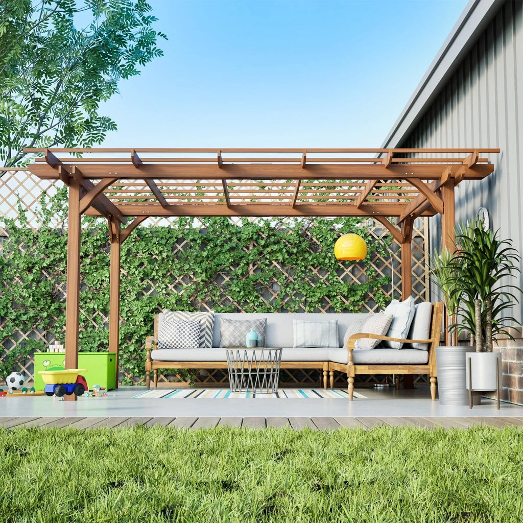 2026 New12 x 10 FT Outdoor Pergola, Wooden Pergola Gazebo with Climbing Plant Support and Waterproof, for Patio Porch Garden Backyard, Brown