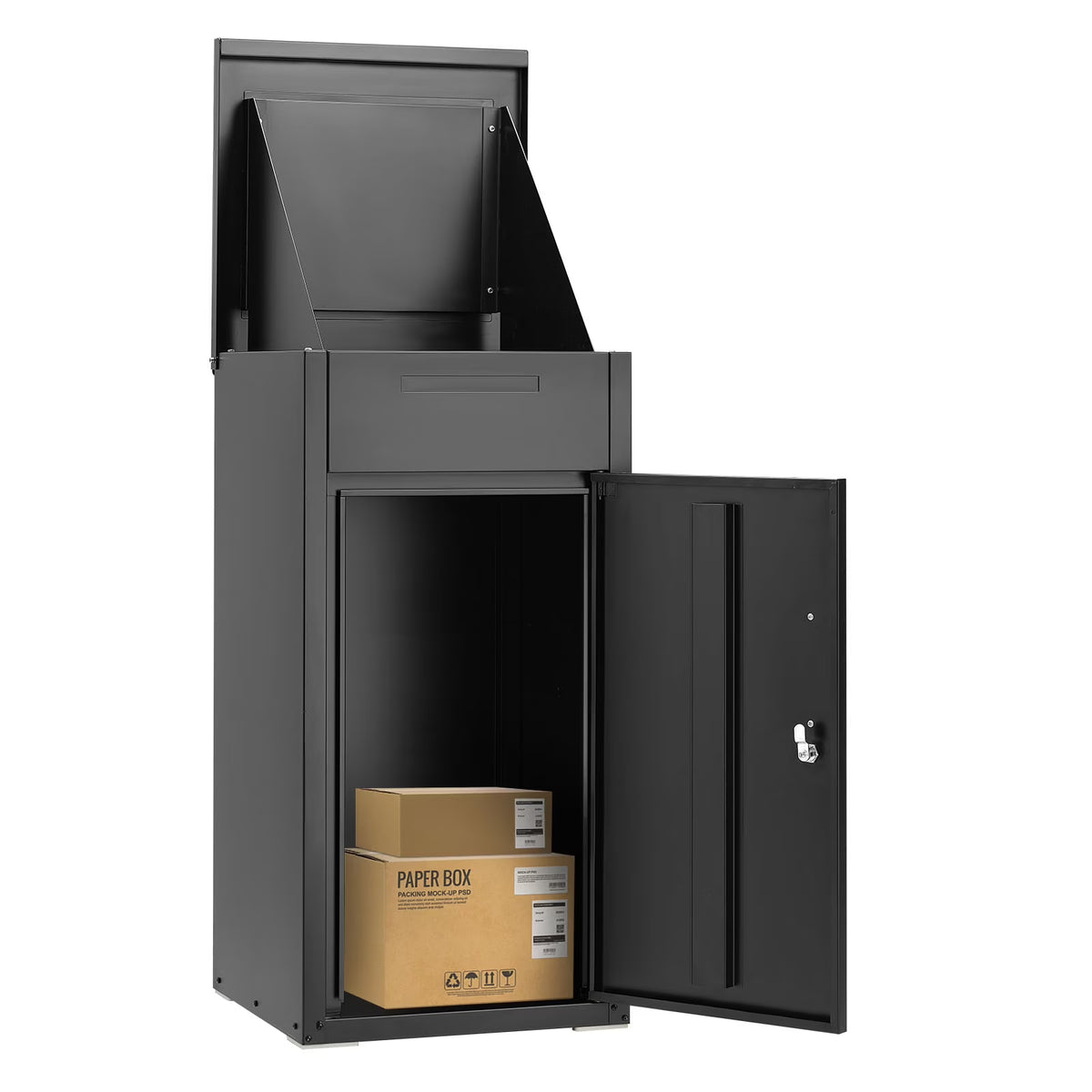 2026 NewAECOJOY Package Delivery Boxes for Outside Parcel Drop Box Outdoor Storage Box Wall Mounted Express Mail Package Delivery Box 17" x 16" x 38.3" Black