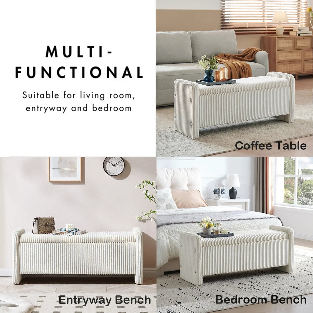 2026 NewPinmoco 44" Storage Ottoman Bench, Upholstered Entryway Bench with Storage End of Bed Bench for Bedroom& Living Room, Corduroy Gray
